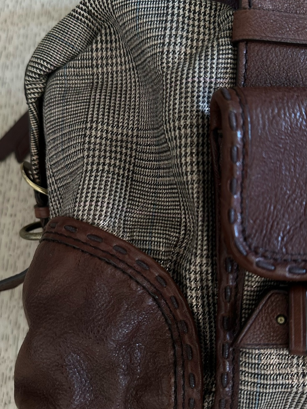 Cole Haan  Brown Plaid Canvas and Leather Toiletry Dopp - Picture 4 of 6